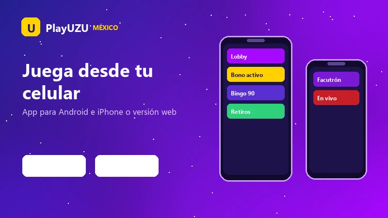 Aplicación de PlayUZU México abierta en un teléfono Android con el lobby de tragamonedas y bingo