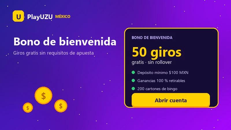 Bono de bienvenida de PlayUZU México con 50 giros gratis en la tragamonedas Facutrón